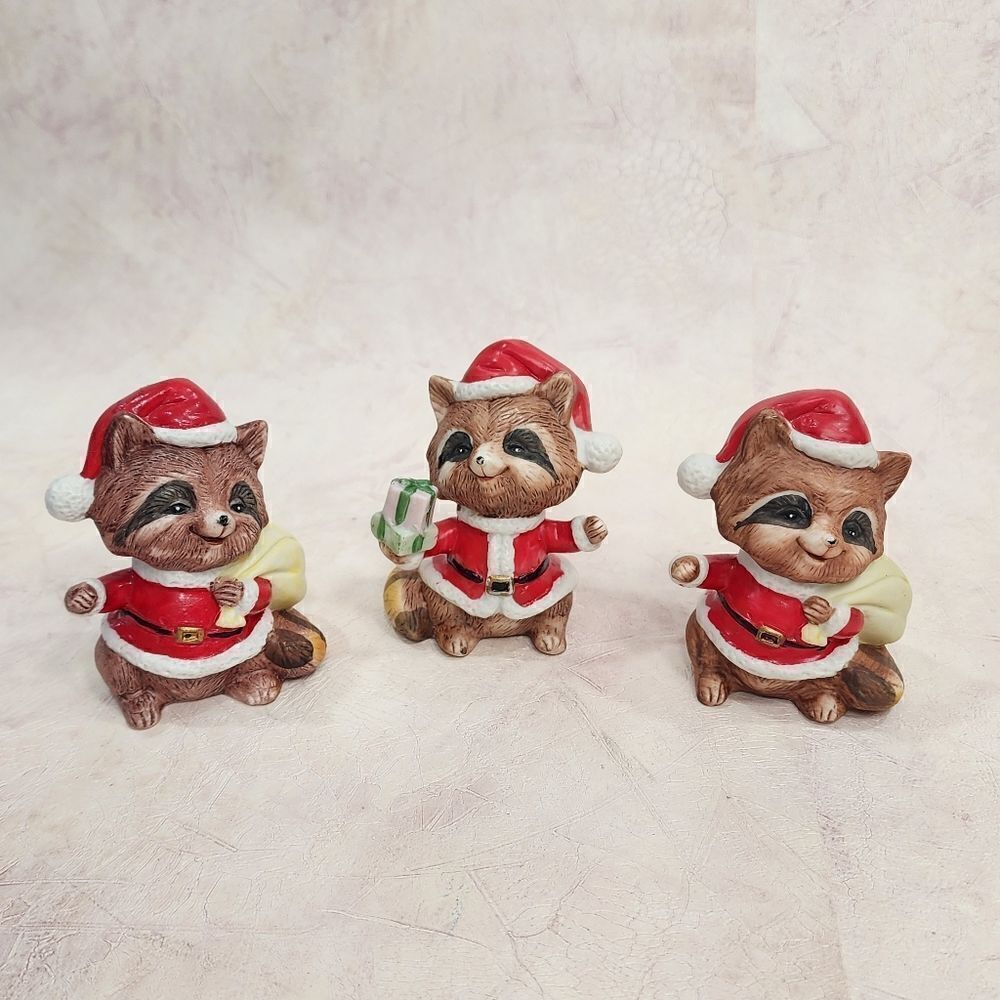 ‎3 HOMCO Raccoons Holiday Christmas #5611